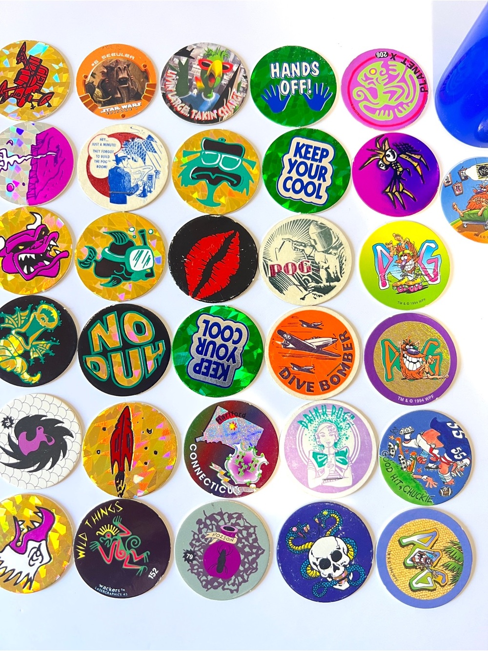 Vintage 90’s POG Game Token Milk Caps Lot 49 Pcs with Case Holographic Star Wars